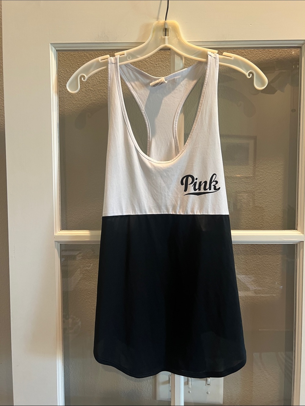 PINK Victoria's Secret White and Black Colorblock Racerback Tank